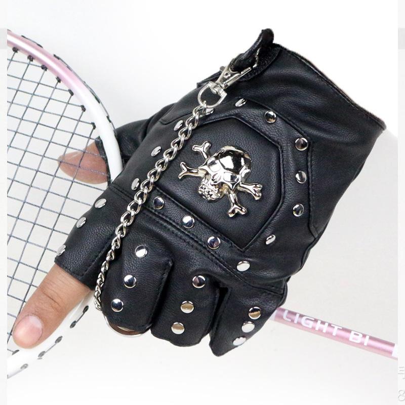 Skull Half Finger Leather Gloves