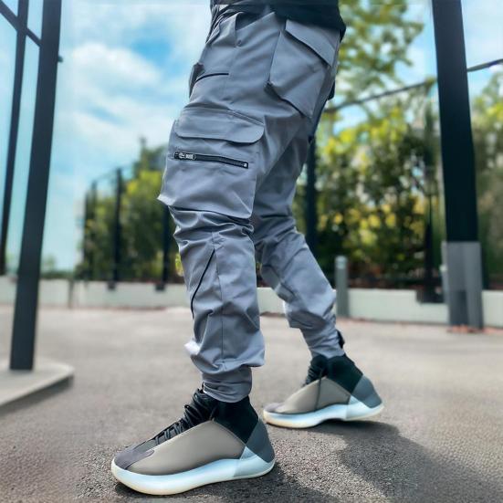 Men Cargo Pants Ankle-banded Reflective Patchwork Multi Pockets Loose Casual Straight Leg
