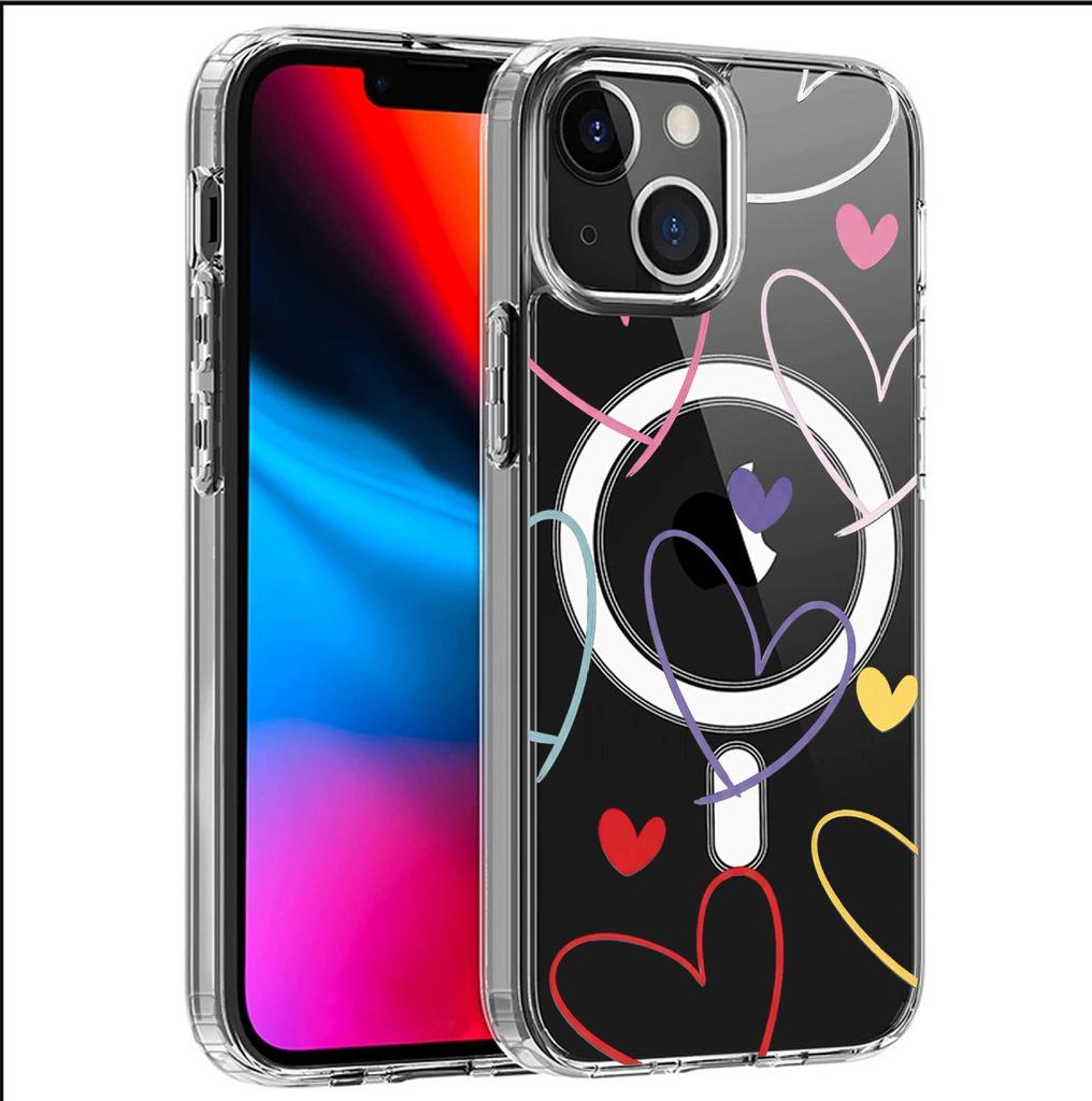 Heart Magnet Transparent Phone Case for iPhone 14/15/16/17 Pro Max
