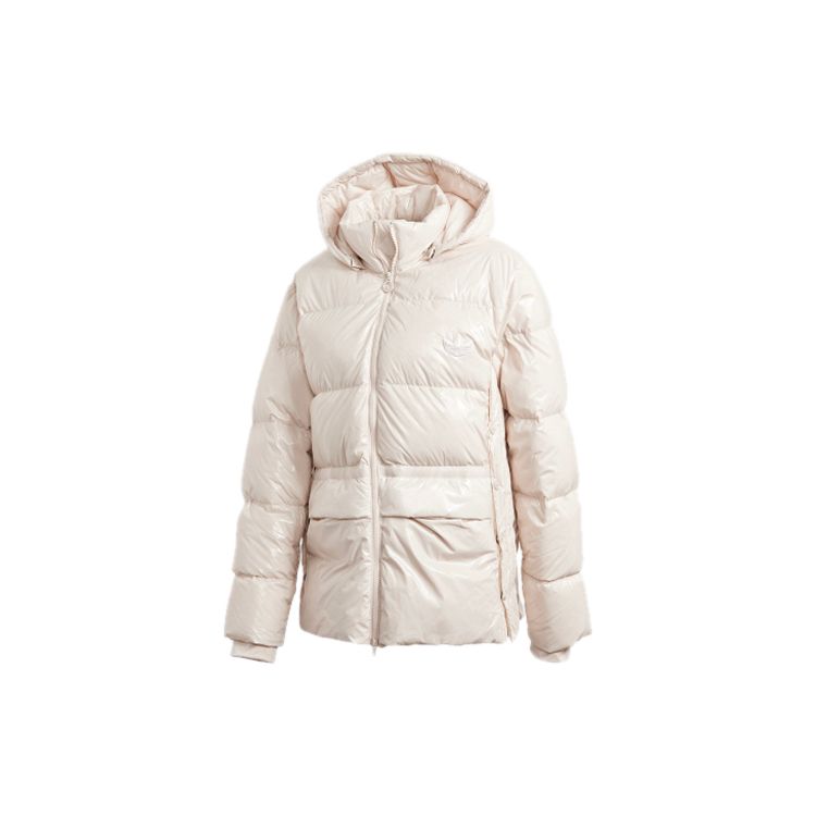 

Adidas Originals Three Stripes Sports Padded Detachable Hooded Down Jacket Winter Women outerwear Linen-Brown GD2499 36