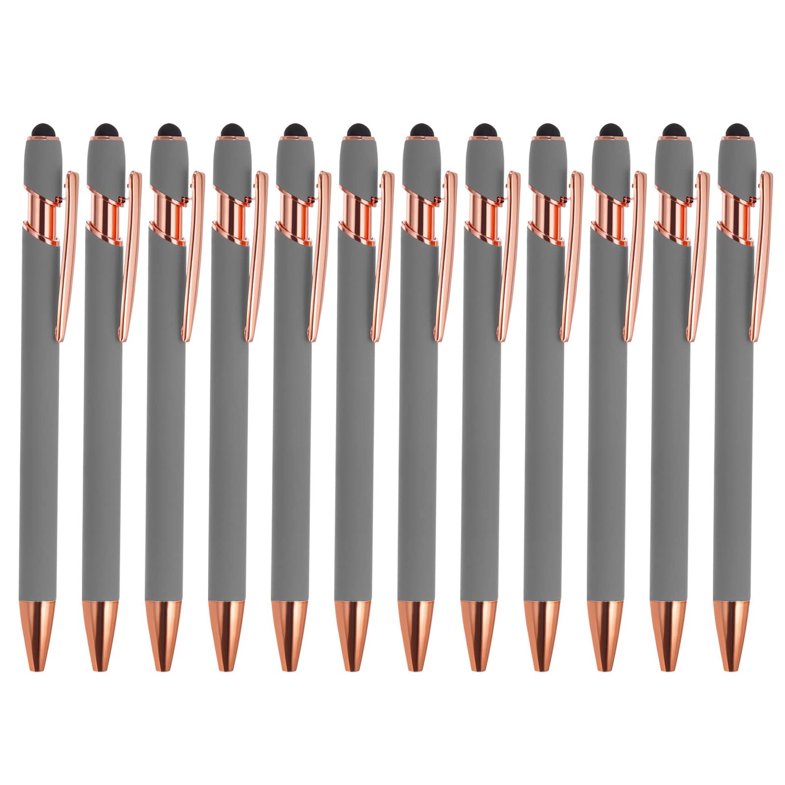 

PATIKIL Шариковая перьевая ручка Металлическая ручка Наконечник-стилус 2 в 1 Черные чернила Средний пишущий узел для сенсорного экрана Стиль 2 Серый Упаковка из 12 штук 1,0 мм