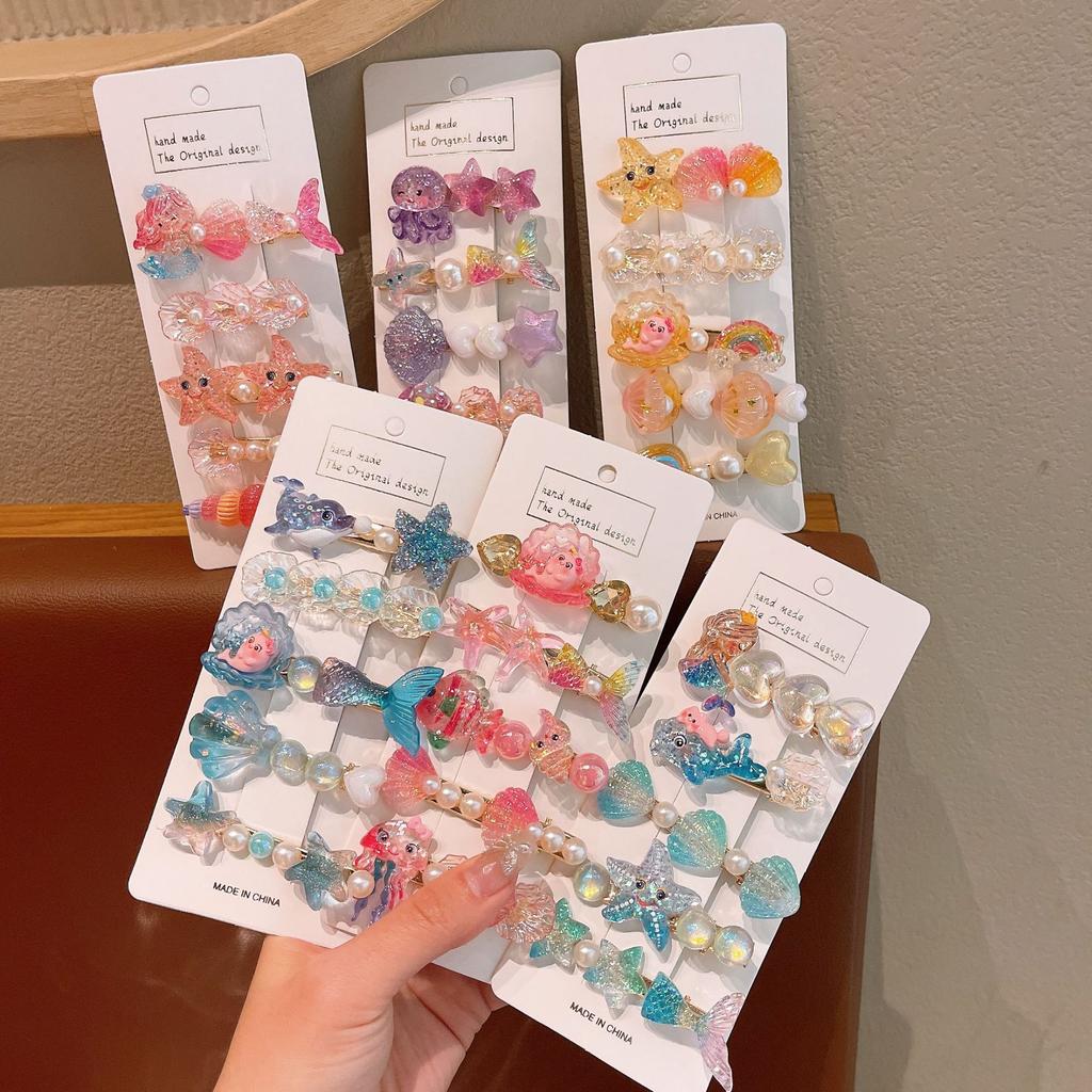 Children'S Cute Ocean Series Hair Clips, Cartoon Mermaid Shell Starfish Hair Accessories, Baby Hair Damage Side