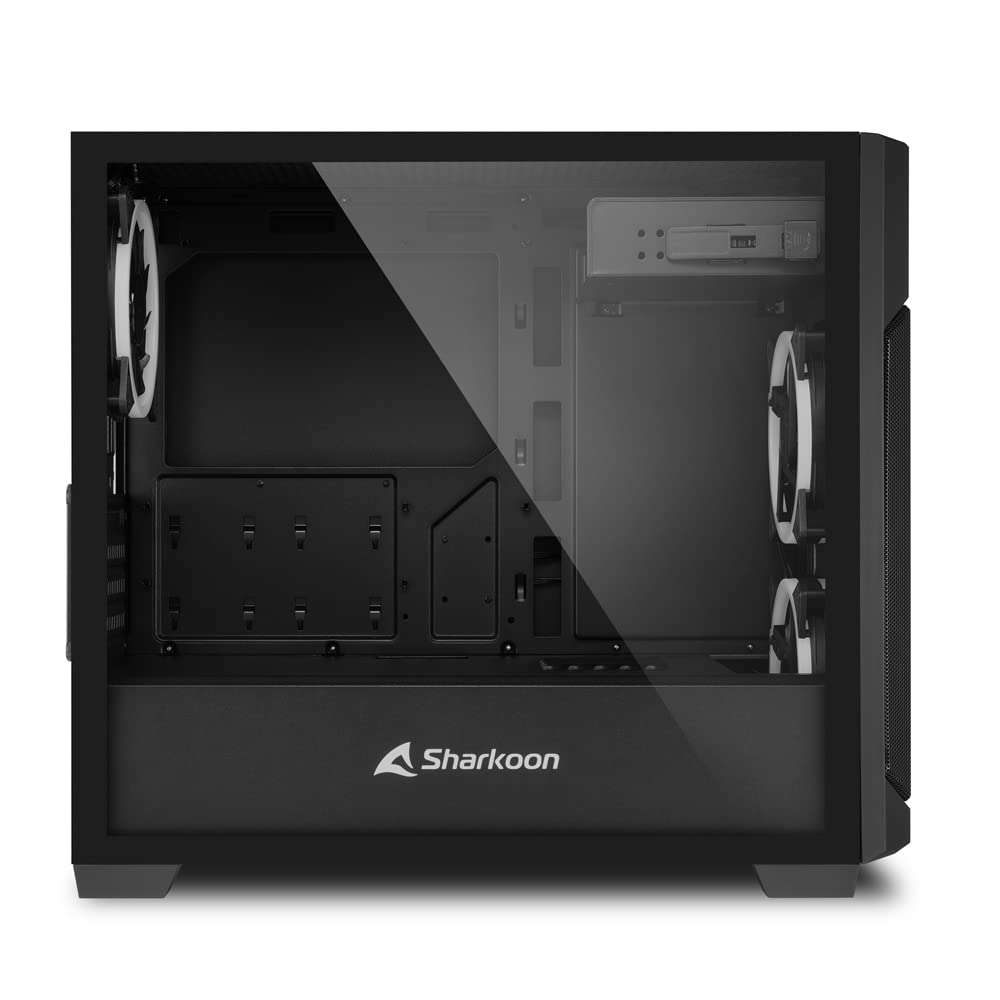 Sharkoon V1000W RGB Micro Tower PC Case, Micro-ATXMini-ITX Compatible, Features 3 X 120mm ARGB Fans, 1 X 5.25-inch Bay, Tempered Glass Side Panel,