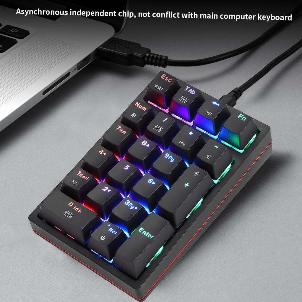 Motospeed K24 Numeric Mechanical Keyboard 21 Keys USB Wired Keyboard with 13 RGB Light Effects OUTEMU Blue Switch
