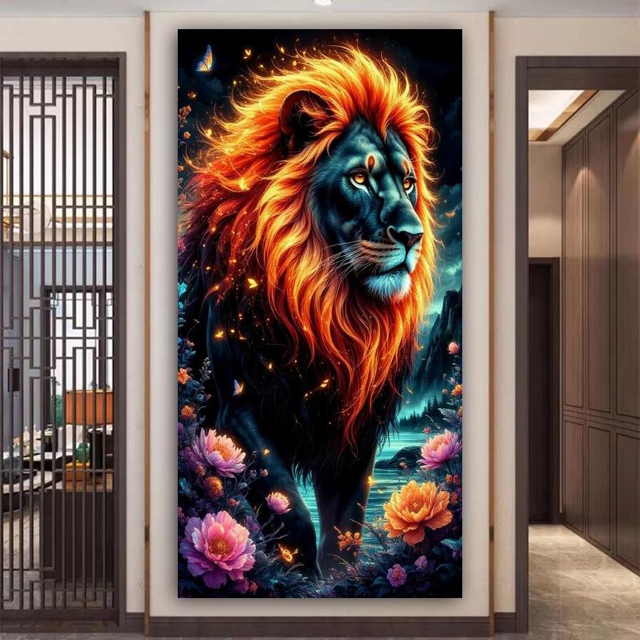 Flame Lion Flower Large Size Diamond Painting New Collection Animals Diy Full Drill Rhinestone Embroidery Mosaic Cross Stitch Kits