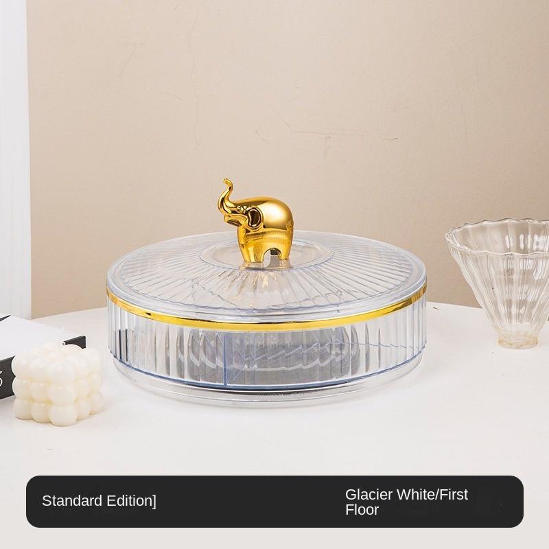 360° drehbarer Aufbewahrungstablett, mehrschichtig, unterteilt, für Snacks, Trockenfrüchte, mit Deckel, staubdicht, Wohnzimmer, Küchenorganizer