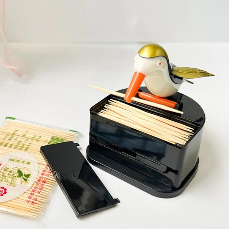 Creative Toothpick Holder Cartoon Small Bird Toothpick Container Press Toothpick Holders Dispenser Storage Box Automatic Kitchen