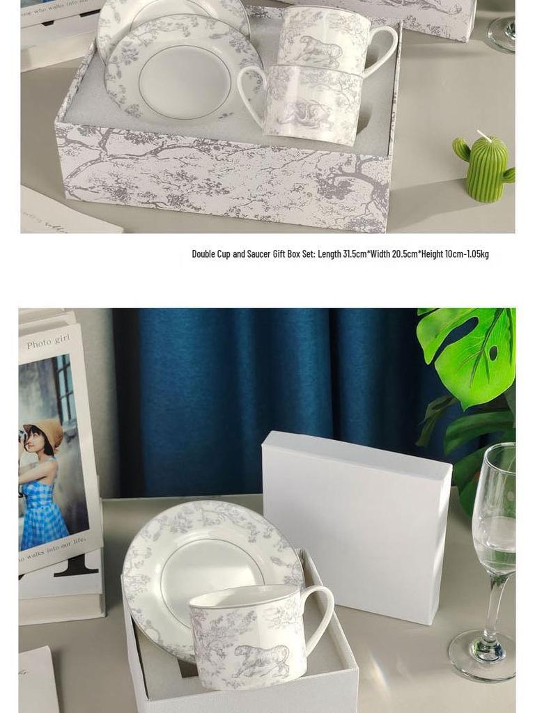 D Home Luxurious Coffee & Tea Set: Cup & Saucer for Two in Gift Box – Elegant Tableware for Afternoon Tea