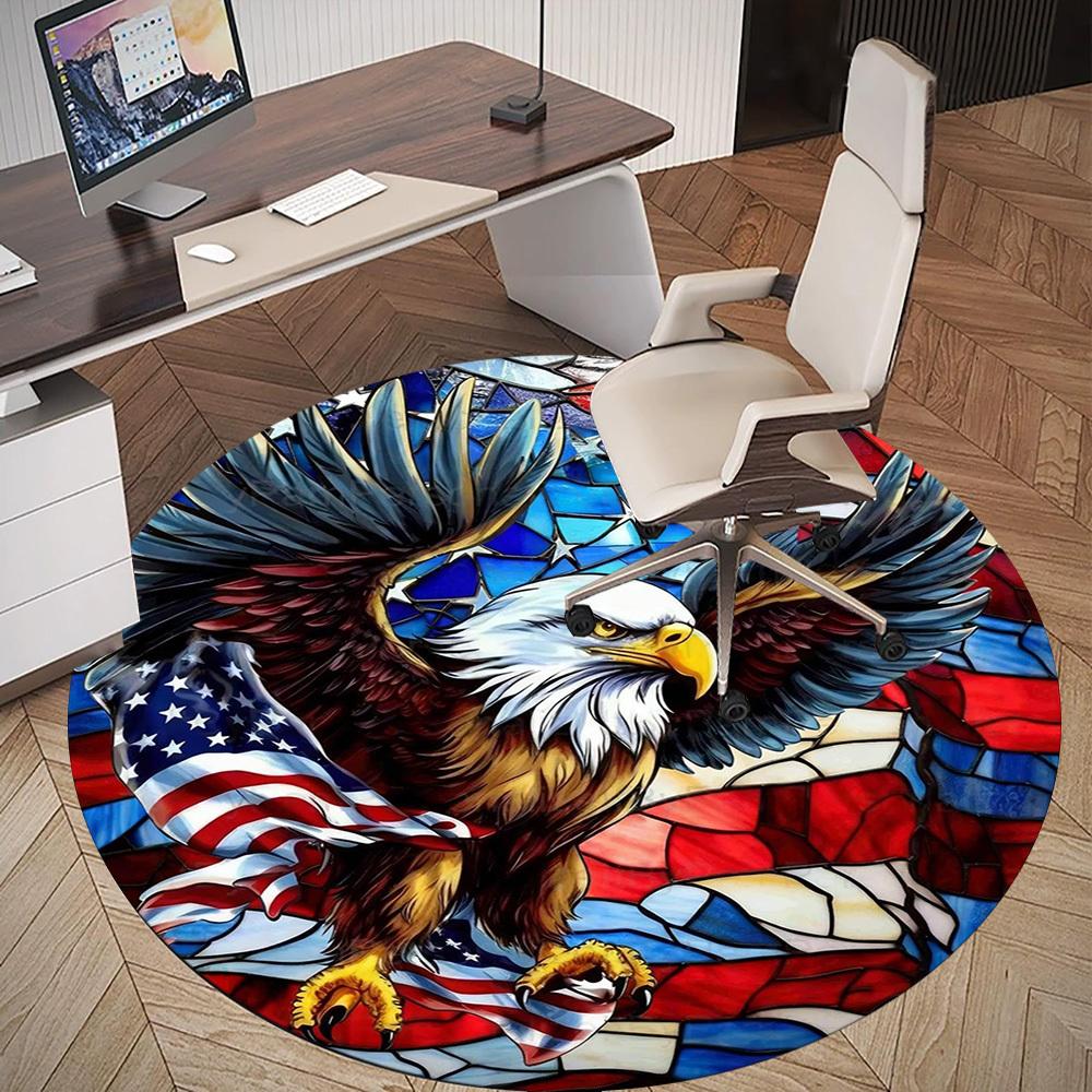 1pc Eagle Flag Round Chair Mat Office Area Rug - Non-Slip, Floor Mat for Office, Bedroom, Ideal Home Decor Gift C0112062