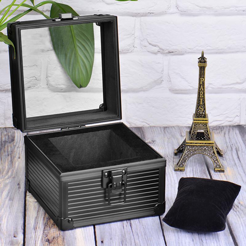 Pure Black & Sky Blue Aluminum Watch Storage Box with Transparent Lid