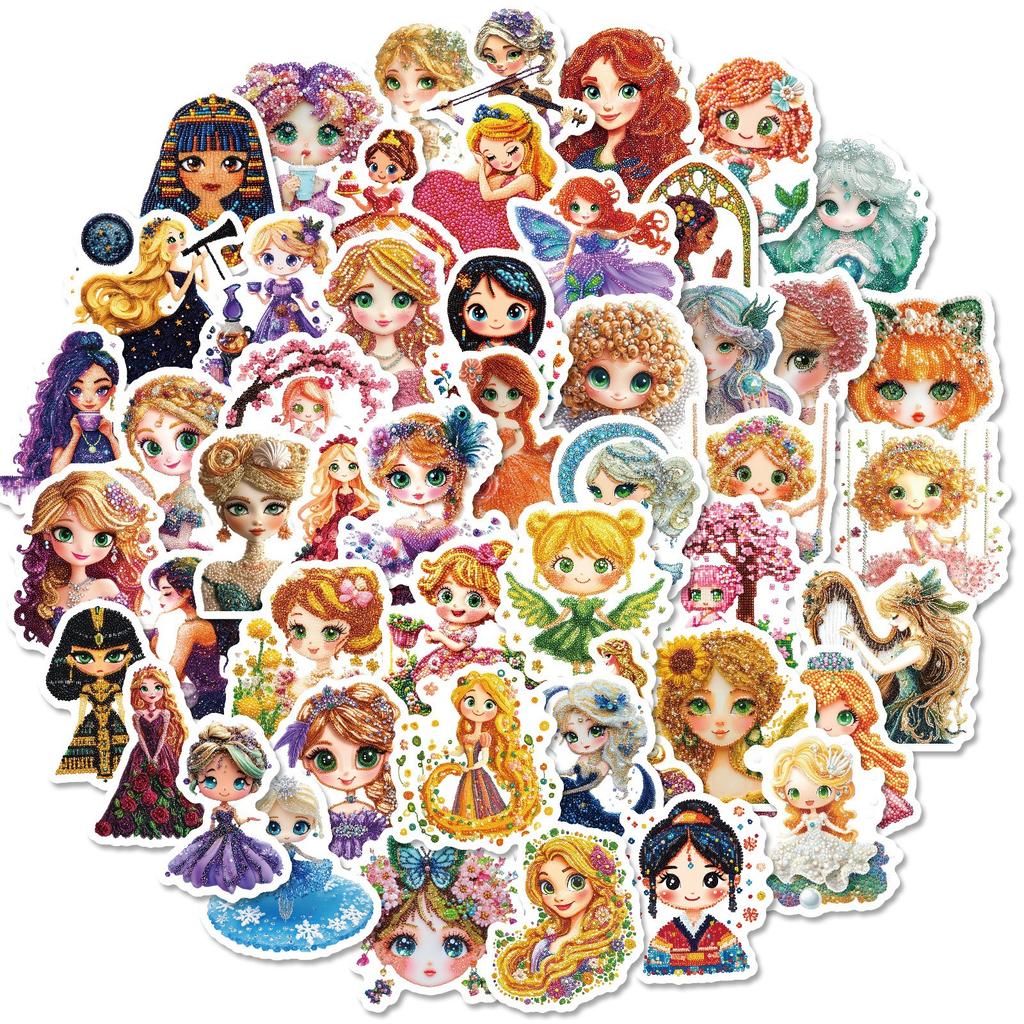 New 50 Cute Princess Diamond Painting Graffiti Stickers Mobile Phone Case Guitar Water Cup Waterproof Stickers
