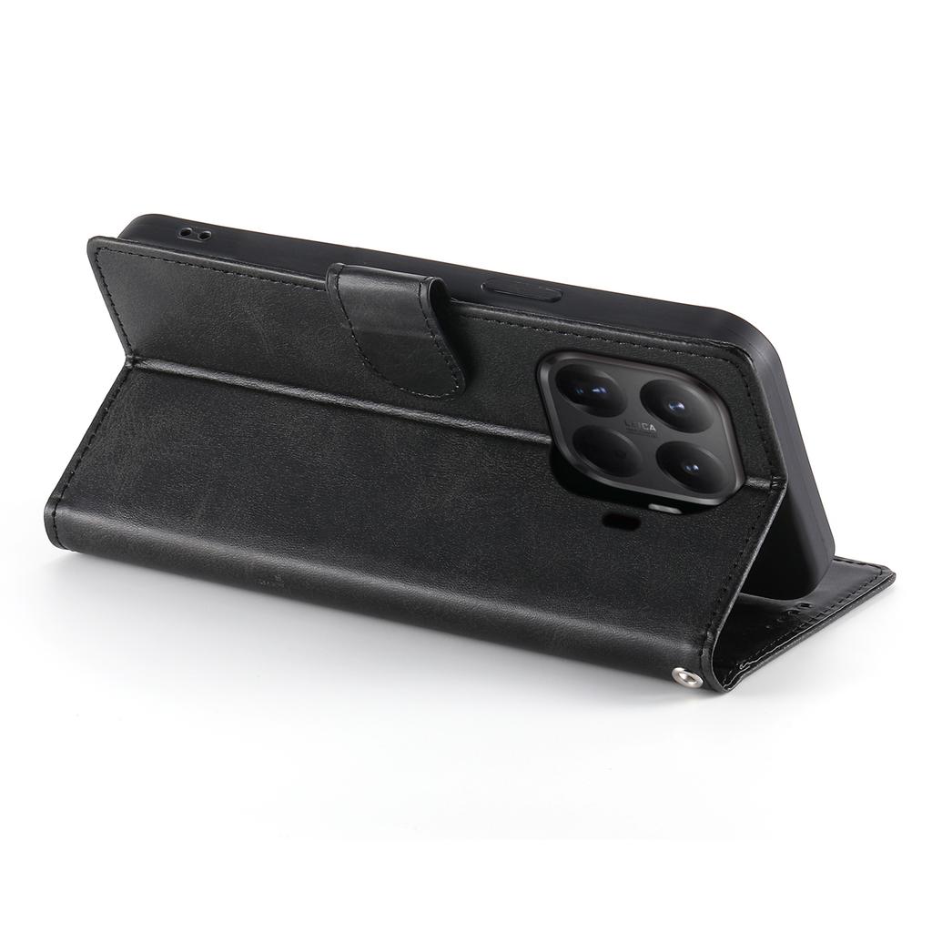 For Xiaomi 15T Pro Case Stand Wallet Calf Texture PU Leather Flip Phone Cover with Wrist Strap