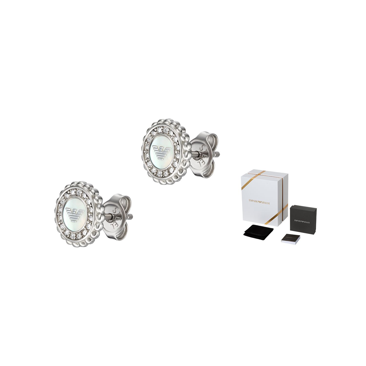 Armani Fashion Light Luxury Silver Mother Of Pearl Eagle Logo Diamond Earrings Women earrings EGS3022040 Basic Packaging
