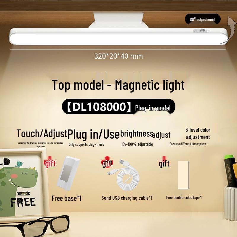 LED Desk Lamp with Eye Protection, Magnetic Base, Rotatable Design for Dorms and Bedrooms