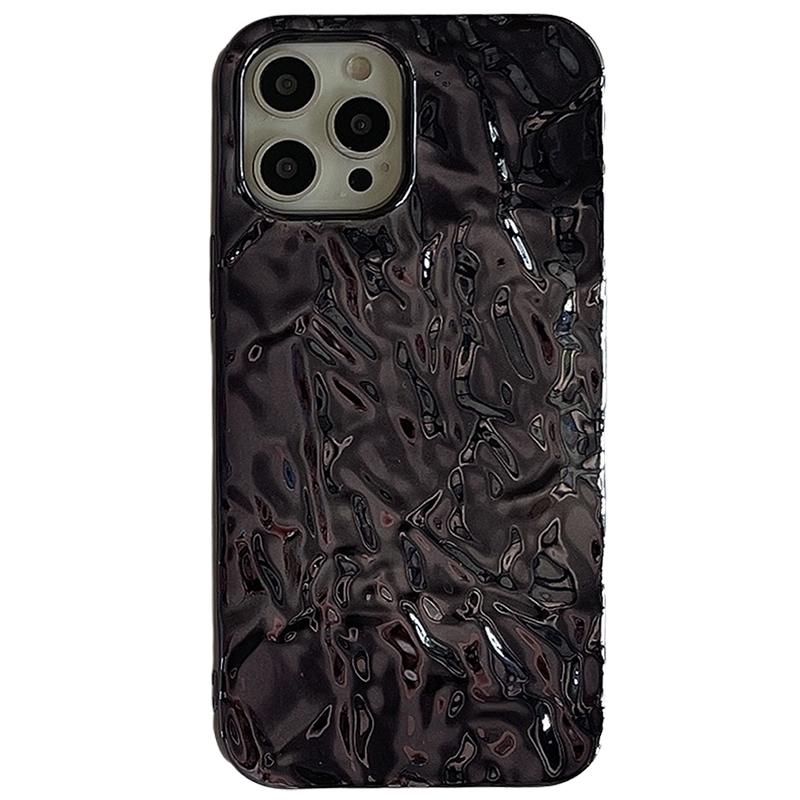 Plating Metal Color Silver Tin Foil Pleats Case For iPhone 14 13 12 11 15 16 17 Pro Max Air Mini XS XR Plus Silicone Phone Case