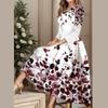 GMXIA Women's Floral Printed V-Neck 9/10 Sleeve Casual Dress with Big Hem