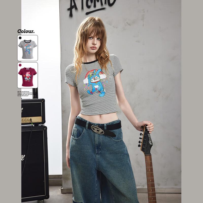 UNIFREE Women s Striped Print Crop Top S