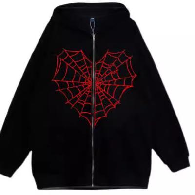 Colored Spider Web Street Hip Hop Gothic Harajuku Y2k Black Zipper Hoodie Women, Harajuku Jacket Sweater Women