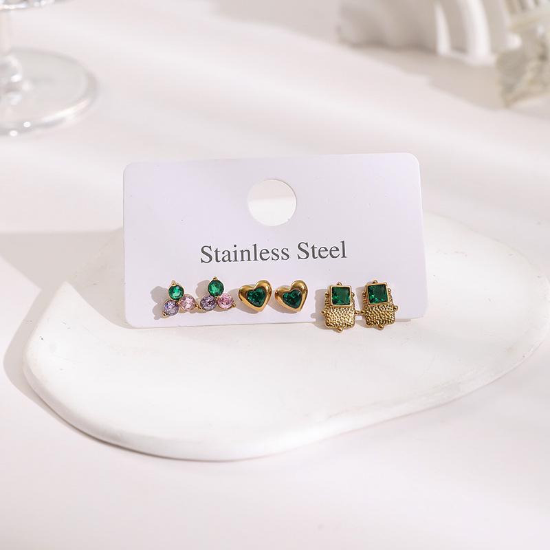 Stainless Steel Stud Earrings Set with Zirconia: Butterfly, Star, Heart & Four-Leaf Clover Designs