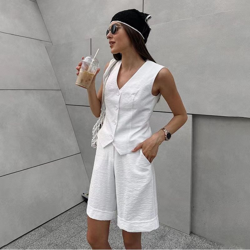 

Fashion Wind Fashion Summer Easiest for Match Minimalist V Neck Vest Shorts Set V-Neck Vest Shorts Set White M