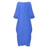 Loose Fit Casual Maxi Dress for Women Crew Neck Half Sleeve Solid Long Kaftan Oversized Summer Linen Dress
