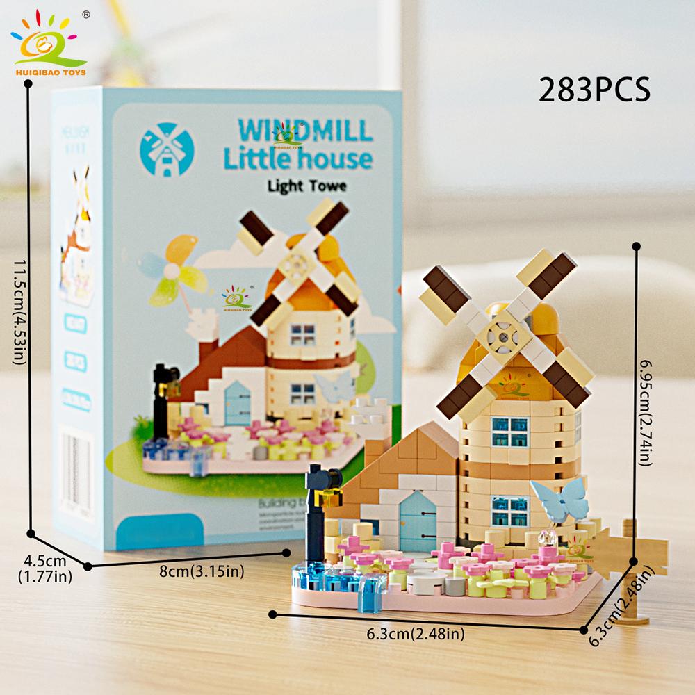 Cute MOC Windmill House model Micro Building Block Street View Model Mini Brick Toy for Children Desk Home Decoration