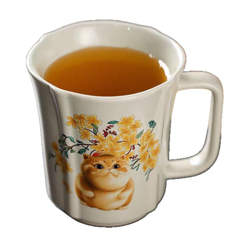 Plant Ash Cat Ceramic Green Tea Cup High-End Gift Box Office Tea Cup Drinking Water Cup Personal Cup