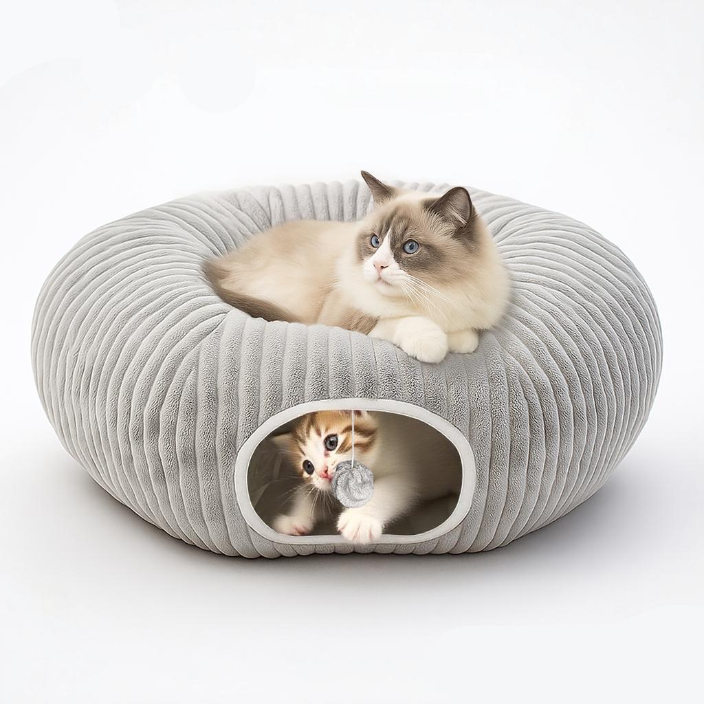 Cat Tunnel Bed with Washable Removable Cover Anti Slip Bottom  Collapsible Play Tunnel for Indoor Cats  for Kitten Puppy