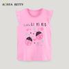 2025 Summer Girls' Cartoon Print Cotton T-shirt - Round Neck Sportswear Top