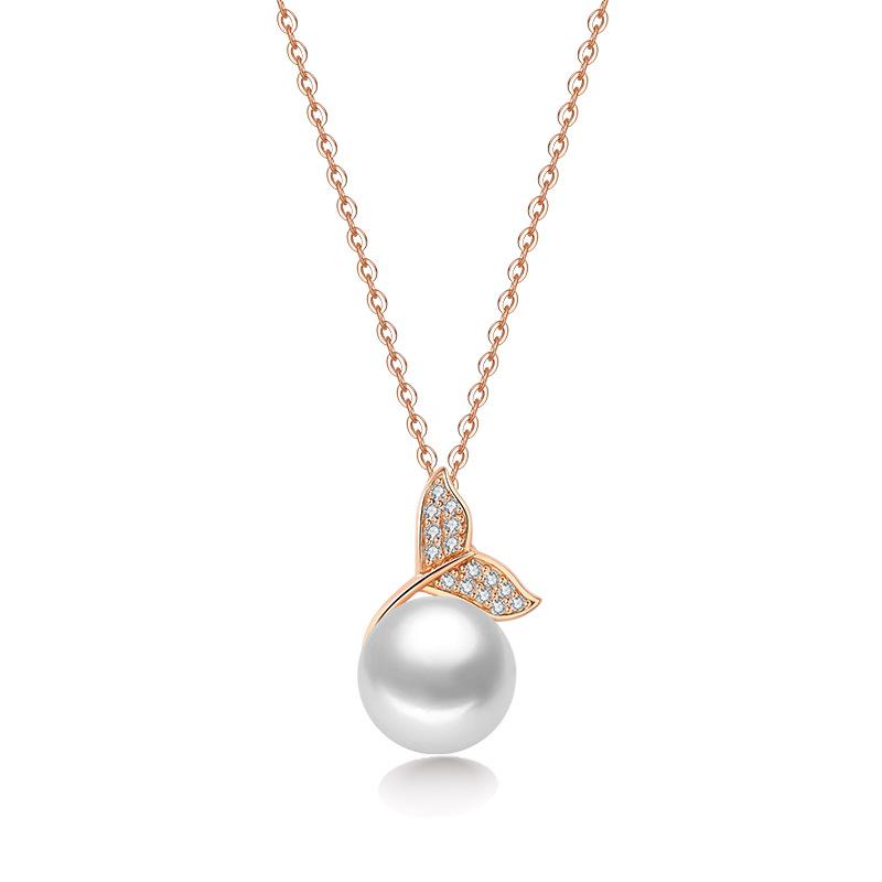 Japanese-Korean Freshwater Pearl Necklace for Women with S925 Silver Fishtail Pendant - Stylish Collarbone Chain 925 Sterling Silver