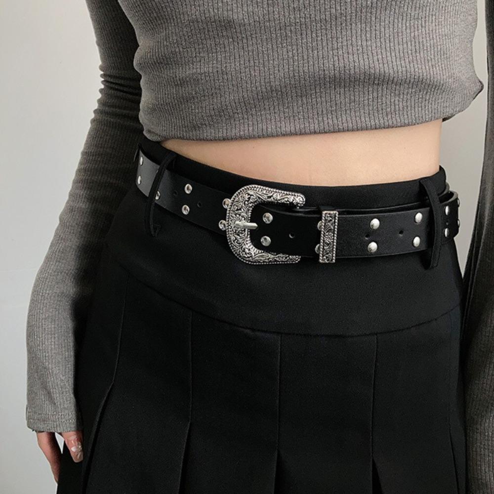 Retro Rivet Belts Gothic Pin Buckle Belt Casual PU Leather Waistband