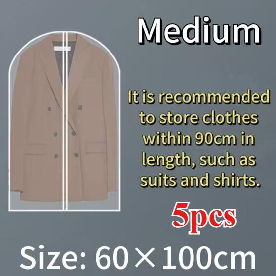 1/2/3/5pcs  Durable Garment Dust Cover with Zipper Closure Long Hanging Clothes Bag for Coats Jackets & Wardrobe Organization