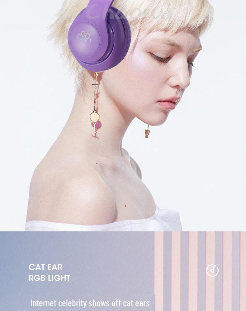 STN28PRO Cat Ear Wireless Bluetooth Headset - Gradient Color, Luminous, Foldable, Head-Mounted Gaming Headphones