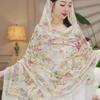 Breathable Thin Large Shawl Frog Button Sunscreen Headscarf Fashion Women Floral Scarf  Vacation