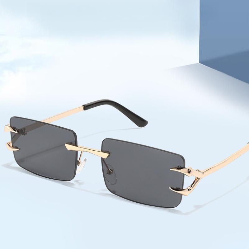 2PCS European and American Retro Gradient Frameless Sunglasses for Men New Trend Boxy Sunglasses for Women UV Resistant