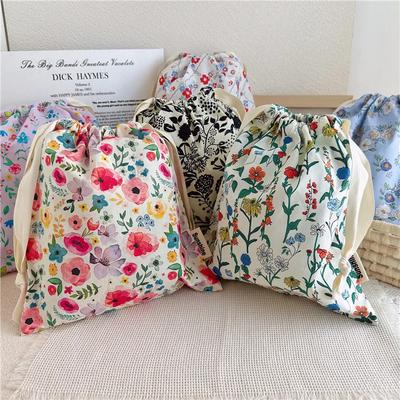 Portable Organizer for Underwear Socks Bra Cotton Makeup Bag Travel Drawstring Bags Ins Flower Print Clothes Cosmetic Bags
