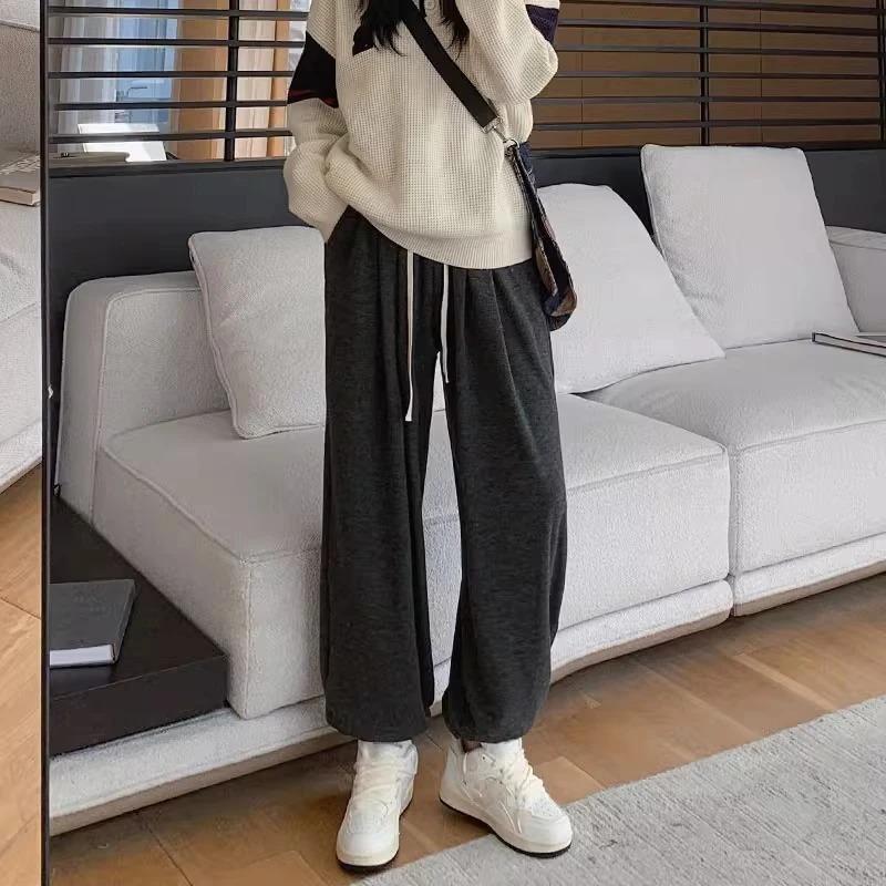 

Штани для жінок великих розмірів, потовщені, еластичні, з високою посадкою, довгі, однотонні, флісові, повсякденні штани з широкими штанинами XXXXL сірий