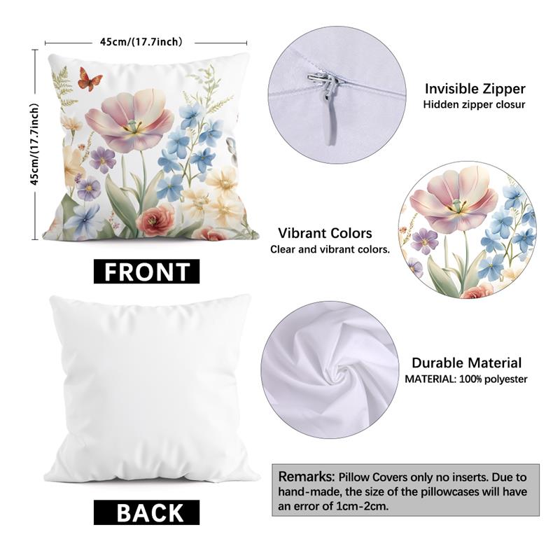 1Pc Watercolor Flowers Pillow Cover For Home Living Room Bedroom Sofa Office Decorative Pillowcase Soft Throw Pillows 45X45Cm