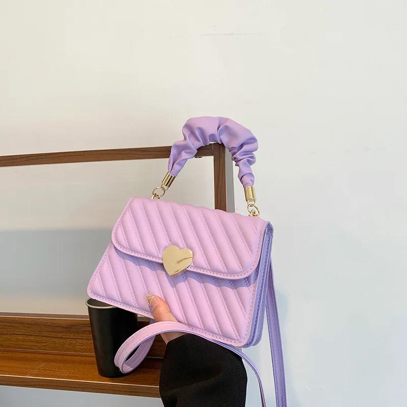 Women's Diamond Shape Shoulder Bags  Ladies Crossbody Bag  Girls Totes Bags  Student Coin Pack  Pleated Metal Heart Shape Trim