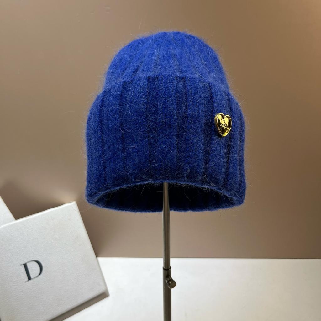 Xiaoxiangfeng Love Cha High Quality Rabbit Hair Knitted Hat Women'S Face Small Wide Stripe Sweet Wool Hat