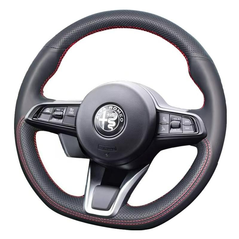 Hub Caps Hand Stitched Renovation Non-slip Wear-resistant Black Leather Car Steering Wheel Cover For Alfa Romeo Stelvio Giulia 2 XGHIJ1