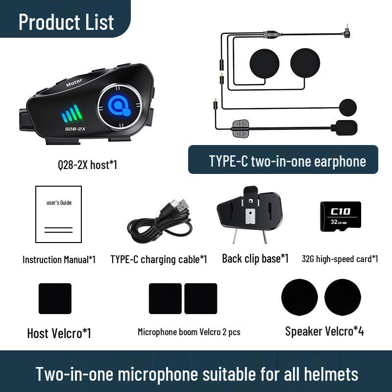 Q282X Motorcycle Bluetooth Helmet with 1080P HD Camera and Intercom System