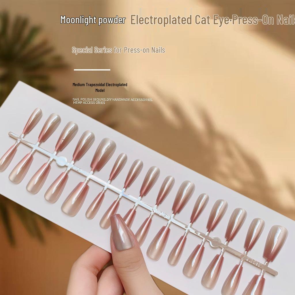 Hailey Cat Eye Electroplated Press-On Nail Patches, Size-Variety, Moonlight Shine, High-End Nail Tips