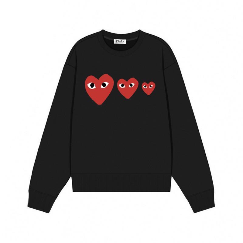 Relaxed Fit Cotton Sweatshirt With Heart Print Long Sleeve Crew Neck Fleece Lined Unisex Winter Casual Top