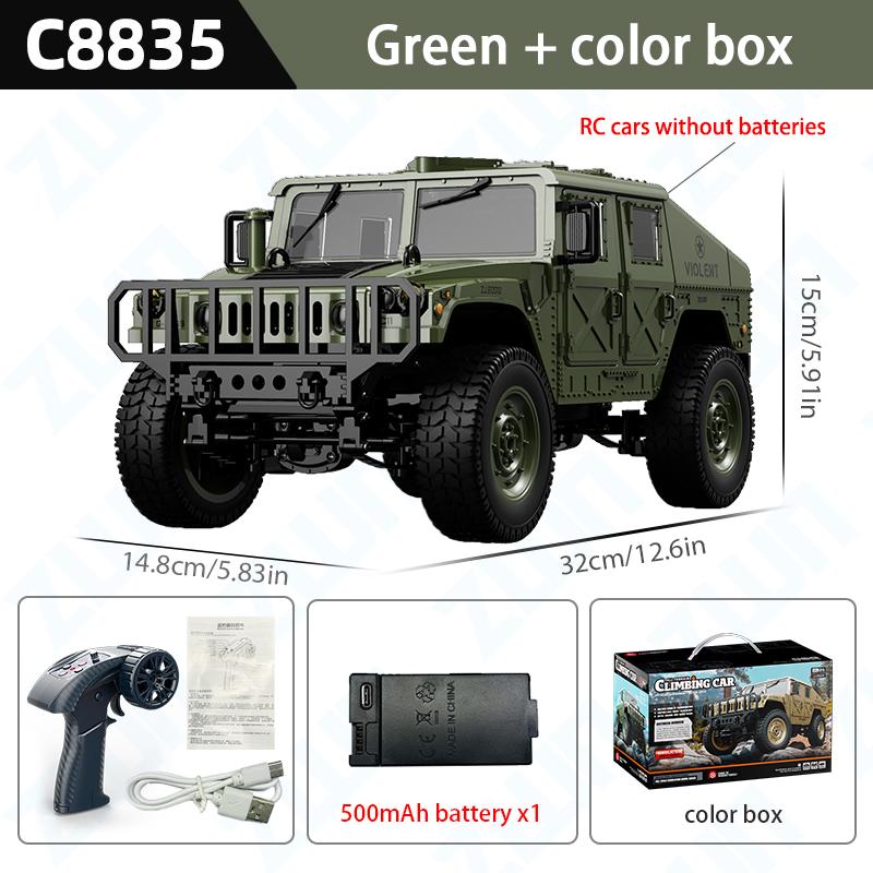C8835 1:14 2.4G RC Car Simulation 4x4 All-terrain Off-road Climbing Vehcile Remote Control Military Jeep Toy Best Gift for Kids