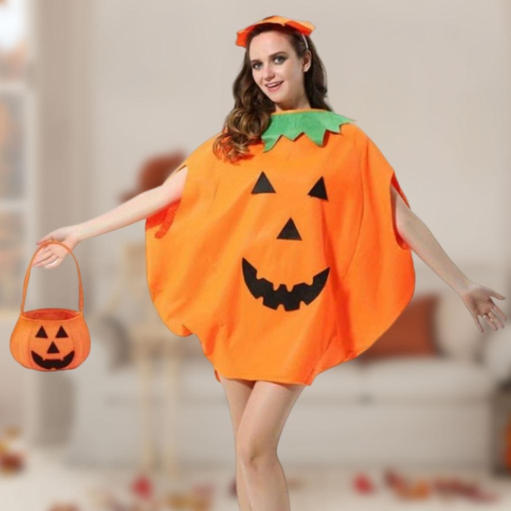 Halloween Costume Pumpkin Clothes Cape Cloak Headband Hat Glasses Decoration