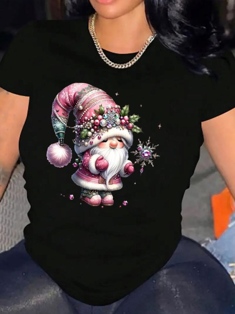 Womens Christmas TShirt Comfortable Crew Neck Casual Cotton Blend ShortSleeves Soft Breathable Top W