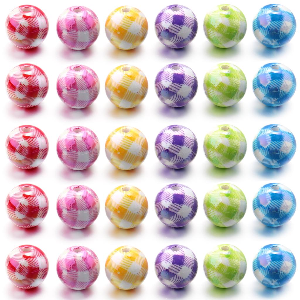 10pcs/lot Color Plaid Acrylic Beads 16mm Spacer Bead for DIY Bracelet Necklace Phone Chain Beadable Pen Jewelry Making Supplies