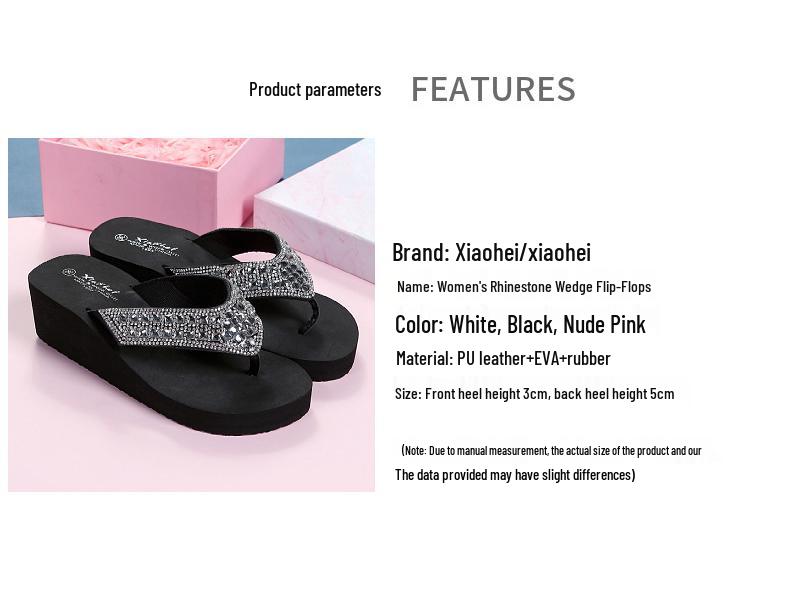 Women's Rhinestone Slide Sandals - Fashionable Summer Wedge Flip-Flops for Outdoor and Beach Wear