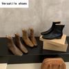 Vintage Square Toe Women Ankle Boots Fashion Elegant Soft Leather Shoes Autumn Thick Heel Laides Modern Short Booties